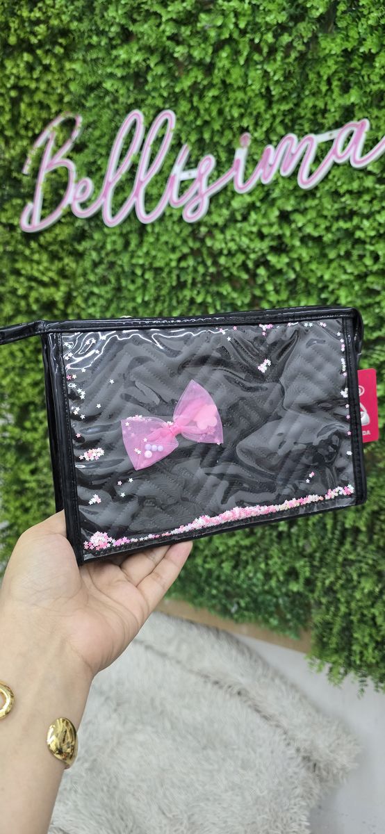 PORTA COSMETICO CON BRILLO NEGRO